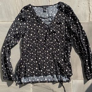 Forever 21 tie front blouse in star prints